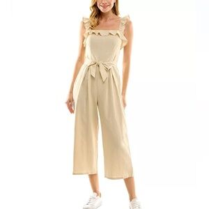 Women's Ruffle-Strap Wide-Leg Jumpsuit - Cream